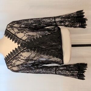 Sheer Black Lace Criss-cross Top